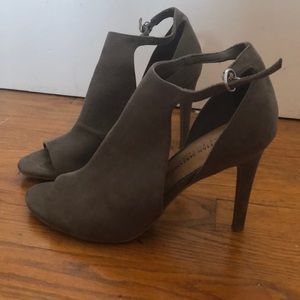 Open-toed 3” heels.